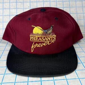 Vintage K-Products Pheasants Forever Hat Snapback Trucker Made USA Cap Burgundy